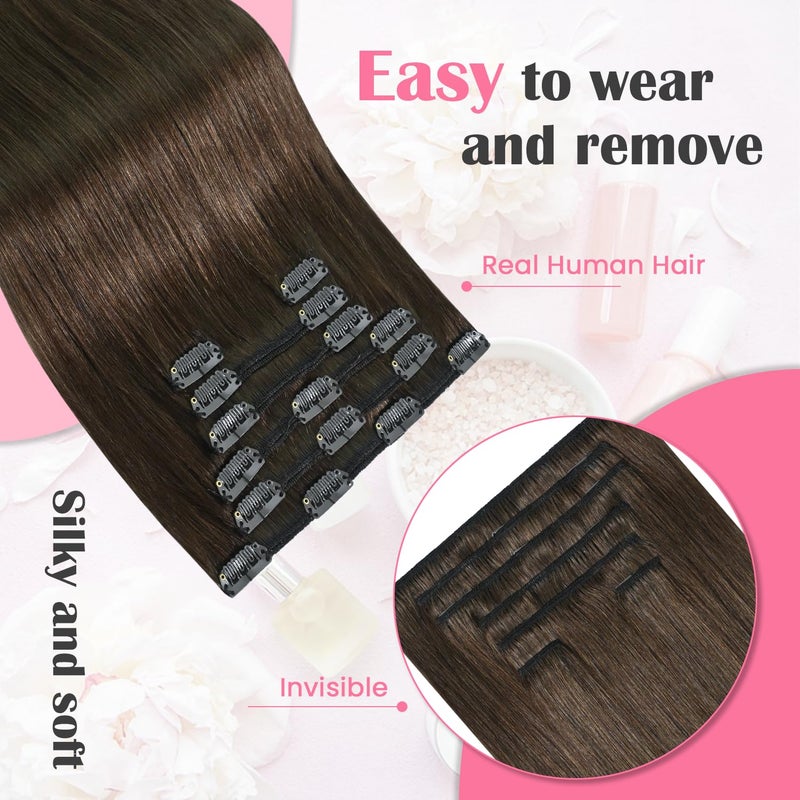 Aison Clip in Hair Extensions 120 Grams/4.2 Ounce 100% Brazilian Remy Human Hair Extensions 9A Thickened Soft Silky Straight for Fashion Women 7pcs 17clips Full Head(18Inch Medium Brown #4) - Image 2